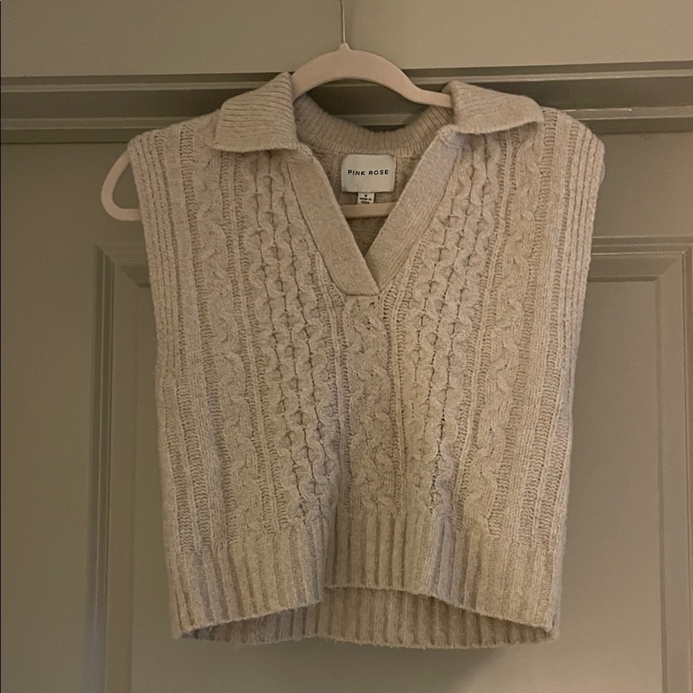 Pink Rose Women's Beige V-Neck Sweater Vest